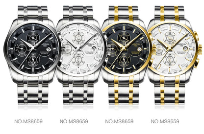 Carnival Brand Luxury Stainless Steel Multifunction Mechanical Watch for Men Waterproof Luminous Hands Calendar Fashion Watches