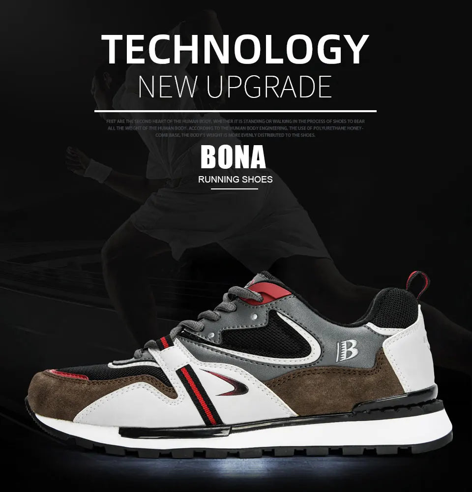 BONA New Designers Action Leather Sport Shoes Man Sneakers Running Shoes Men Tennis Male Walking Footwear Trendy Fitness