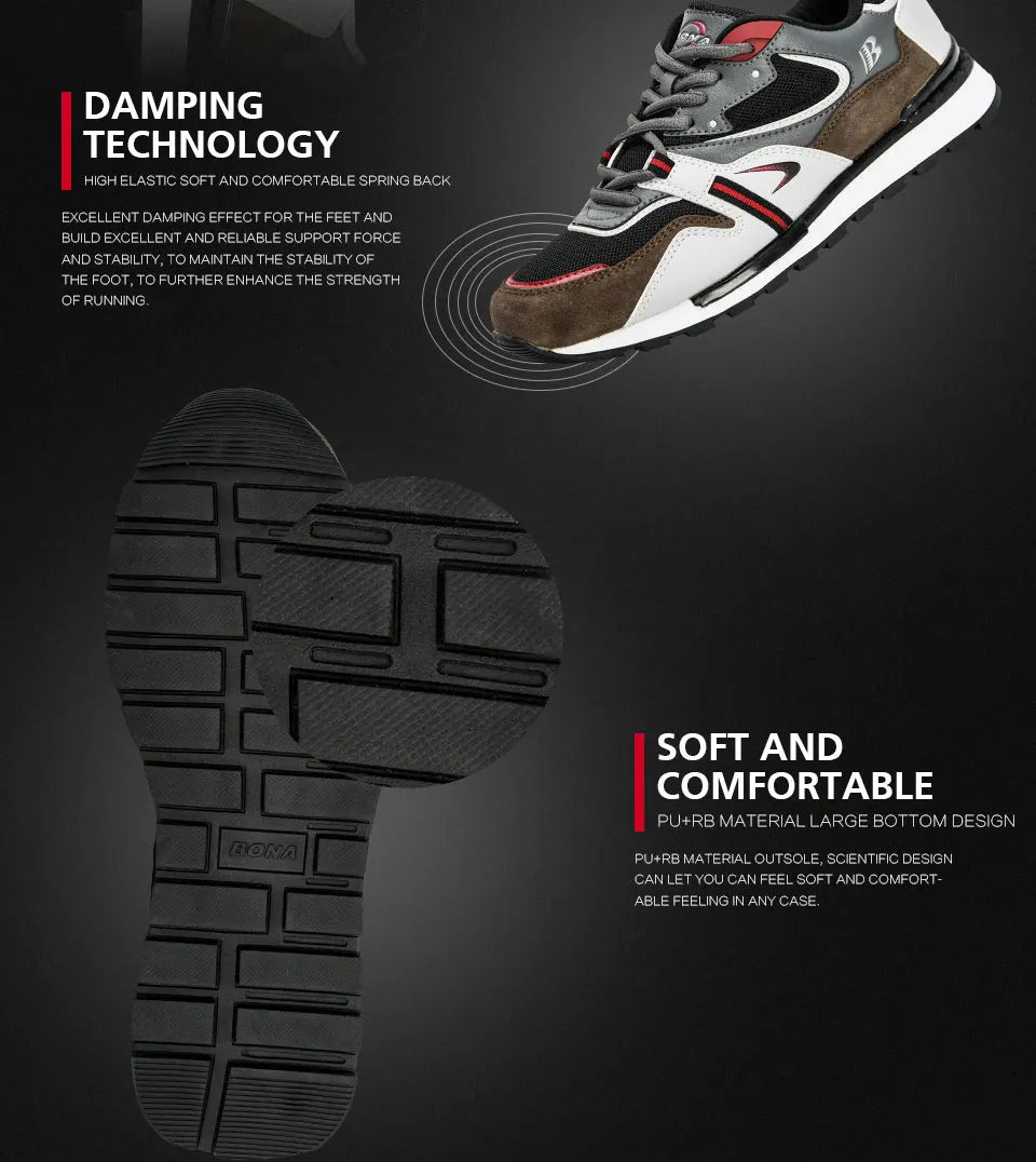 BONA New Designers Action Leather Sport Shoes Man Sneakers Running Shoes Men Tennis Male Walking Footwear Trendy Fitness