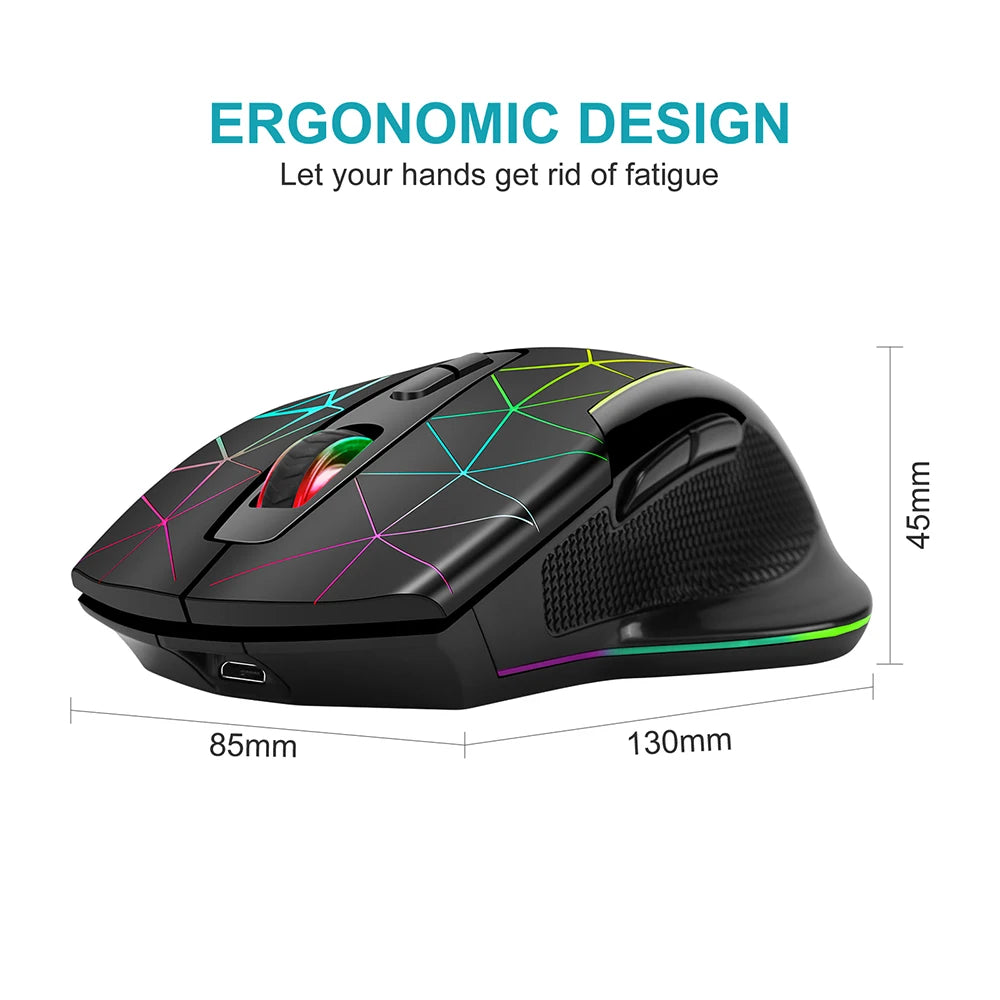 Mouse gaming wireless ricaricabile 2.4G, mouse ergonomico USB per computer con retroilluminazione RGB, per laptop e PC