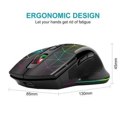 Mouse gaming wireless ricaricabile 2.4G, mouse ergonomico USB per computer con retroilluminazione RGB, per laptop e PC
