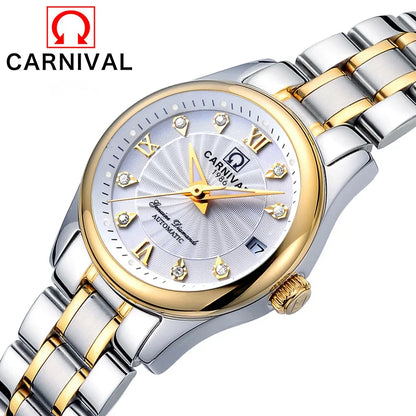 CARNIVAL Brand Luxury Mechanical Watch for Women Ladies Fashion Sapphire Automatic Movement Wristwatches Waterproof Reloj Mujer