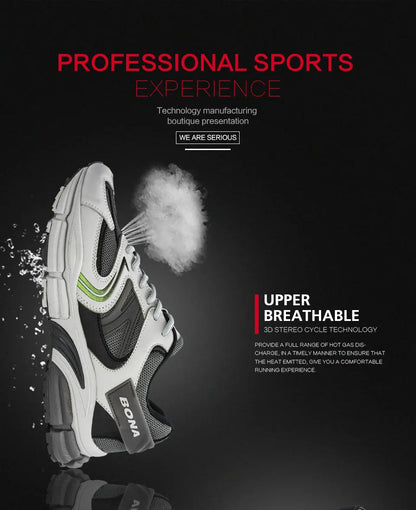 BONA New Designers Action Leather Mesh Men Running Shoes Sneakers Trainers Lightweight Antiskid Outdoor Walking Shoes Man
