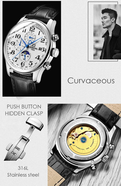 Reloj mecánico automático para hombre en acero inoxidable Case Shape: Redondo Case