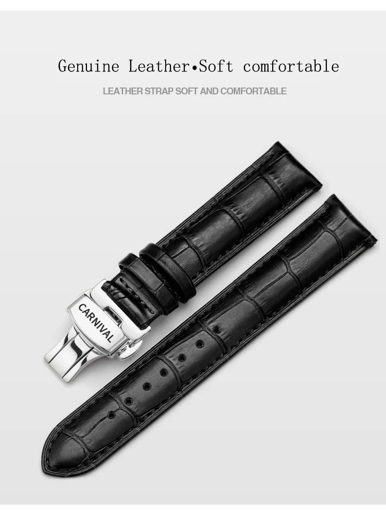 Carnival Brand Luxury Stainless Steel Multifunction Mechanical Watch for Men Waterproof Luminous Hands Calendar Fashion Watches