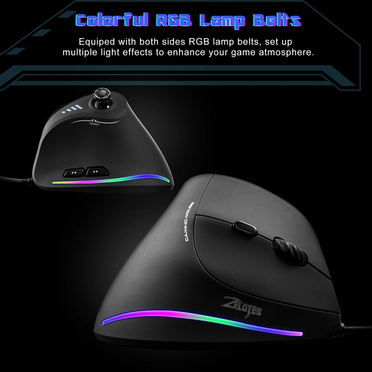 ZELOTES C18 Wired Vertical Ergonomic Gaming Mouse, 10000 DPI RGB Programmable Laser Mouse with 11 Buttons for PC Computer