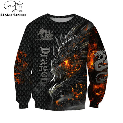 Krásná pánská unisex mikina s kapucí s celoplošným 3D potiskem ohnivého draka, podzimní streetwear, ležérní bunda, tepláková souprava KJ749