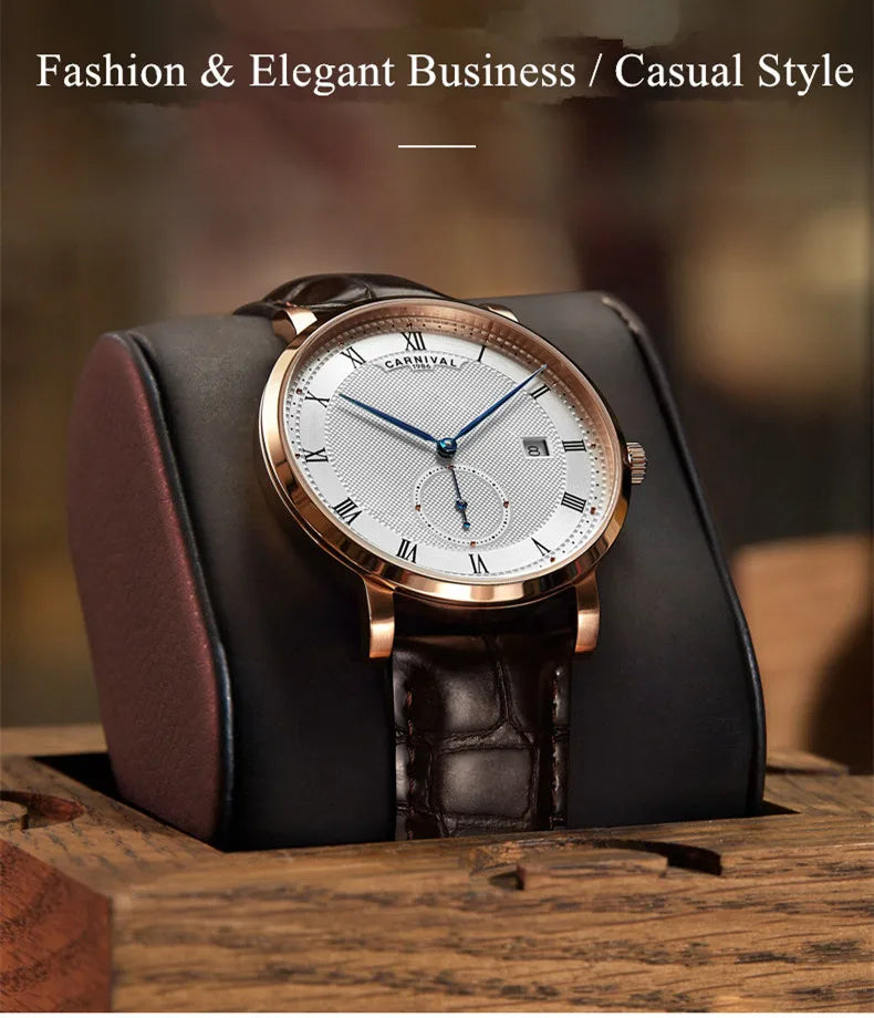 Carnival Brand Luxury Business Watch Fashion Waterproof Rose Gold Silver Calendar Automatic Mechanical Wristwatch For Men Reloj