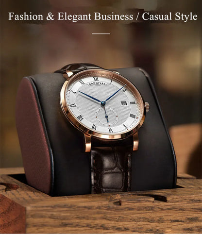 Carnival Brand Luxury Business Watch Fashion Waterproof Rose Gold Silver Calendar Automatic Mechanical Wristwatch For Men Reloj