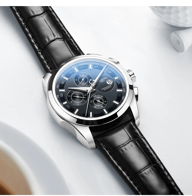 Carnival Brand Luxury Stainless Steel Multifunction Mechanical Watch for Men Waterproof Luminous Hands Calendar Fashion Watches