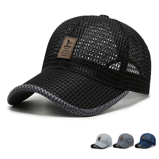 Letní unisex kšiltovka pro muže a ženy na rybaření, prodyšná síťovaná snapback čepice, černá ležérní sportovní kšiltovka
