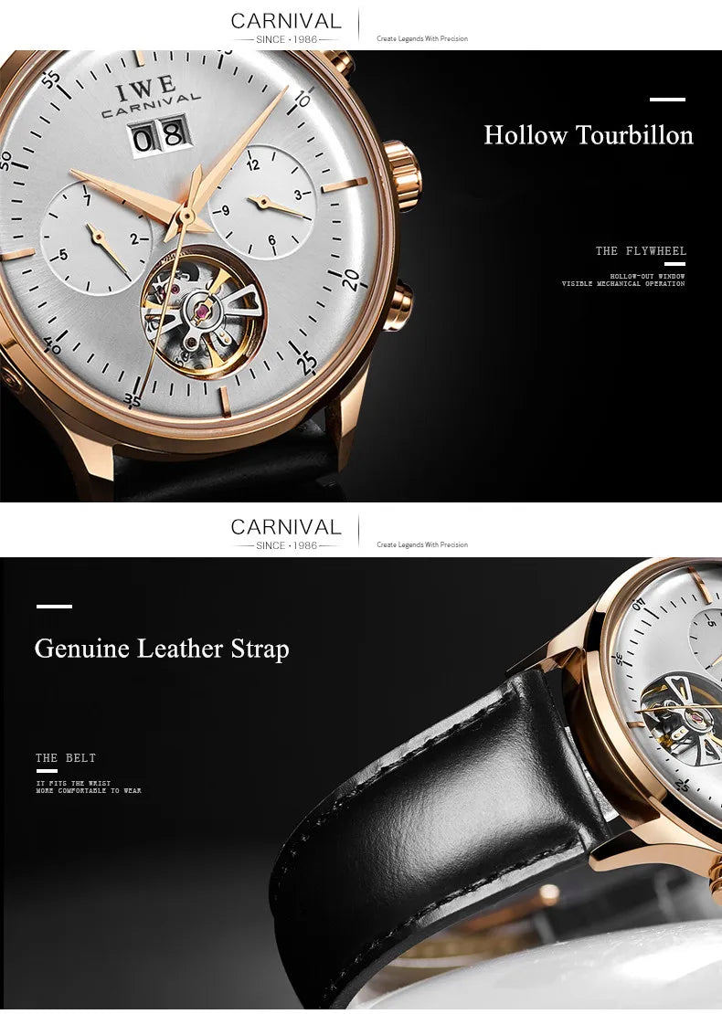 Montre CARNIVAL Mechanical Dress Watches for Men Brands Luxury Sapphire Automatic Wristwatches Mens Waterproof 2025 Reloj Hombre