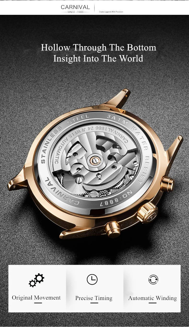 Montre CARNIVAL Mechanical Dress Watches for Men Brands Luxury Sapphire Automatic Wristwatches Mens Waterproof 2025 Reloj Hombre