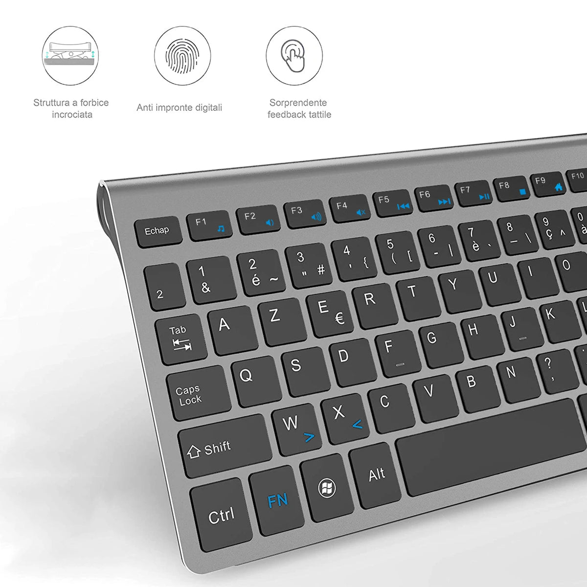 French Wireless Keyboard Ultra Slim 2.4G Silent Compact Energy Saving AZERTY Layout Keyboard Set for Windows PC Laptop