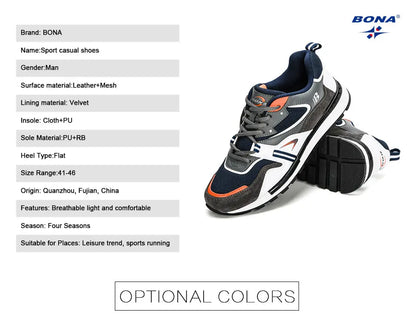 BONA New Designers Action Leather Sport Shoes Man Sneakers Running Shoes Men Tennis Male Walking Footwear Trendy Fitness