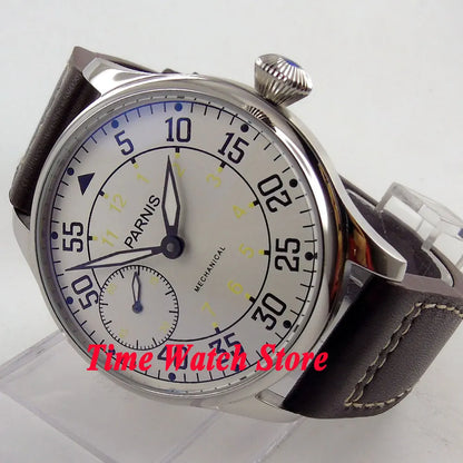 Parnis Pilot Aviator Men's Watch Classic Asia 6497 Hand-winding Movement Black White Dial Luminous 316L Stainless Steel 44mm