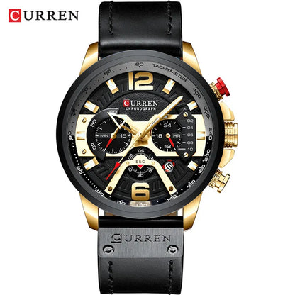 CURREN Men’s Luxury Sport Chronograph Watch Blue Dial, Leather Strap & Military Design