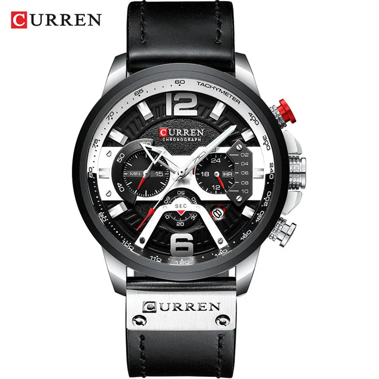 CURREN Men’s Luxury Sport Chronograph Watch Blue Dial, Leather Strap & Military Design