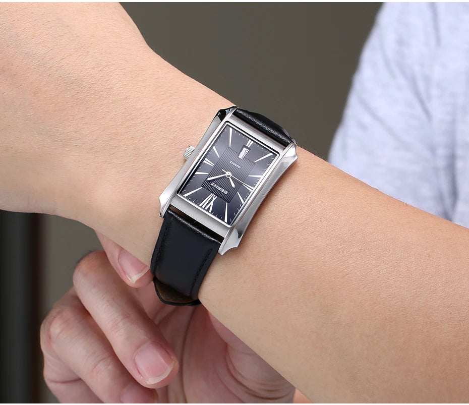 BERNY Watch for Men Rectangle Japan Quartz Wristwatch Waterproof Business Rectangular Dress Male Clock Top Genuine Leather Strap