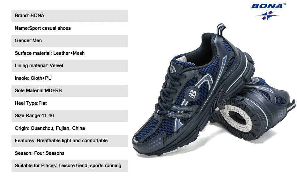 BONA New Designers Trendy Running Shoes for Men Breathable Walking Sports Shoe Man Jogging Sneaker Soft Footwear Mansculino