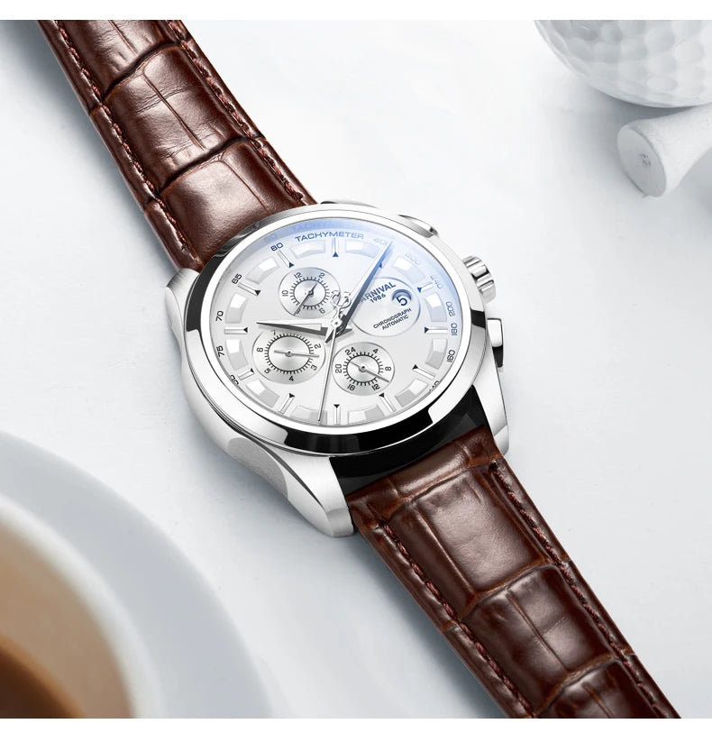 Carnival Brand Luxury Stainless Steel Multifunction Mechanical Watch for Men Waterproof Luminous Hands Calendar Fashion Watches