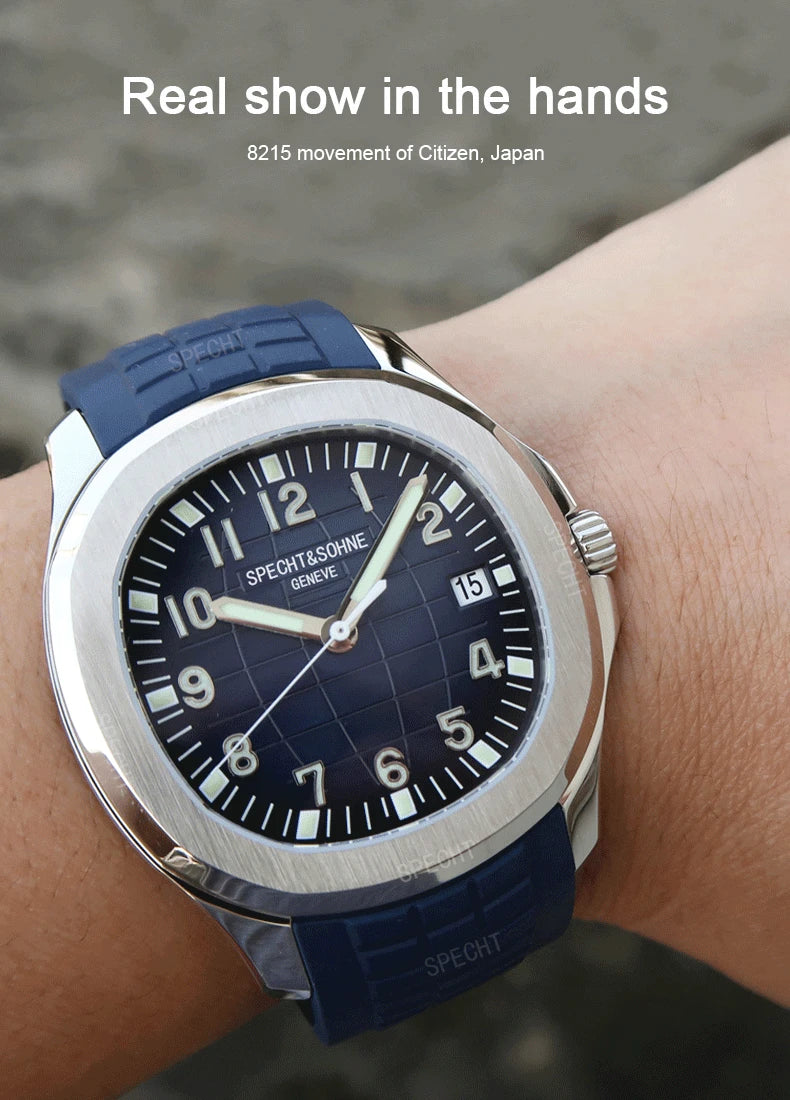 Specht&Sohne Brand Automatic Mechanical Watches Sports Wristwatches Green Sapphire Luminous 50M Waterproof  Relogio Masculino