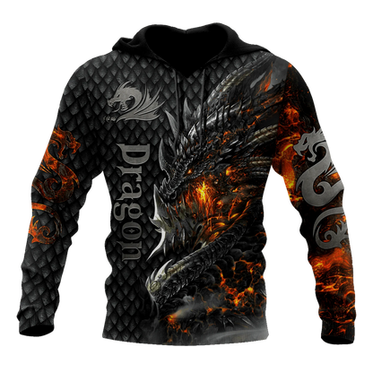 Krásná pánská unisex mikina s kapucí s celoplošným 3D potiskem ohnivého draka, podzimní streetwear, ležérní bunda, tepláková souprava KJ749