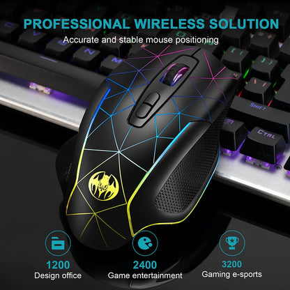 Mouse gaming wireless ricaricabile 2.4G, mouse ergonomico USB per computer con retroilluminazione RGB, per laptop e PC