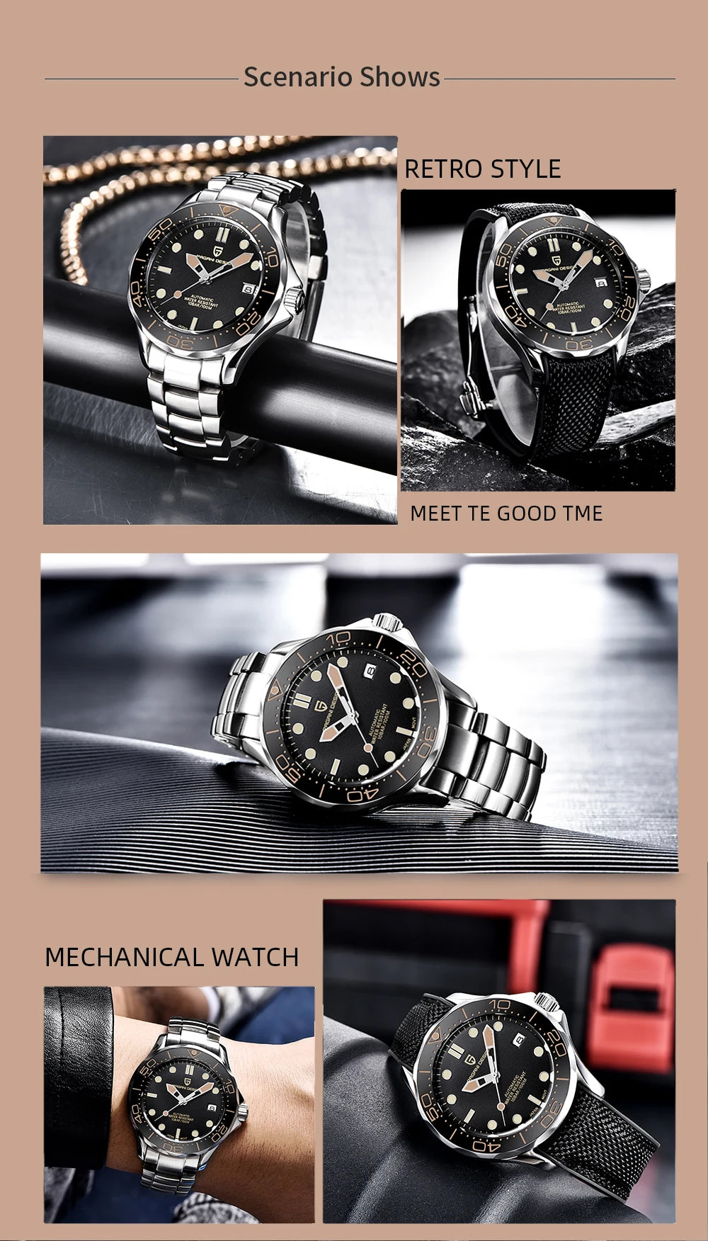 PAGANI DESIGN Men Watches 2026 New 007 Retro Luxury Automatic Watch For Men Mechanical Wristwatch Men Stainless steel Waterproof
