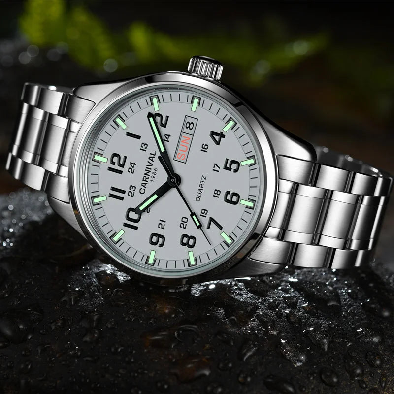 Switzerland Carnival Quartz Watch men 316 Stainless Steel Waterproof Calendar Luminous Military men Watches Reloj Hombre Montre