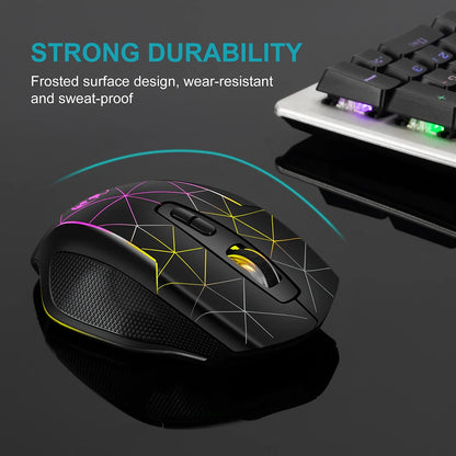 Mouse gaming wireless ricaricabile 2.4G, mouse ergonomico USB per computer con retroilluminazione RGB, per laptop e PC