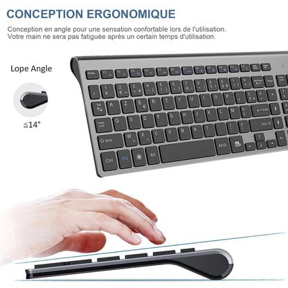 French Wireless Keyboard Ultra Slim 2.4G Silent Compact Energy Saving AZERTY Layout Keyboard Set for Windows PC Laptop