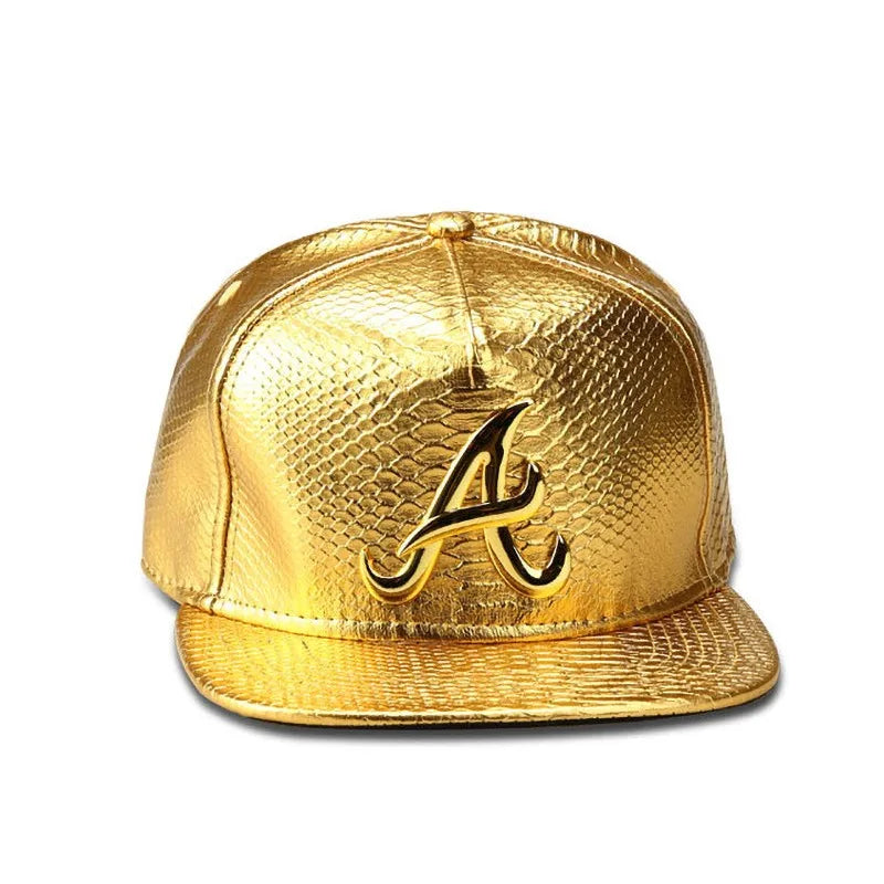 Trendy PU Crocodile Skin Hip Hop Cap For Men Women Rap Snap Back Cap Letter Flat Baseball Bonnet Homme Gold Dad Trucker Hat