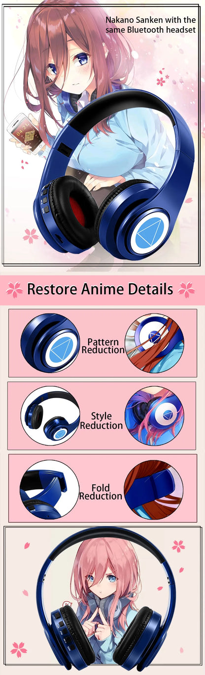 Cuffie anime over-ear Miku Nakano Sanjiu Bluetooth 5.0 – Headset gaming stereo wireless con bassi profondi, microfono e supporto per scheda TF