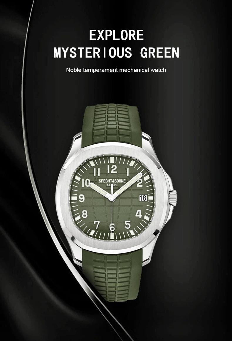Specht&Sohne Brand Automatic Mechanical Watches Sports Wristwatches Green Sapphire Luminous 50M Waterproof  Relogio Masculino