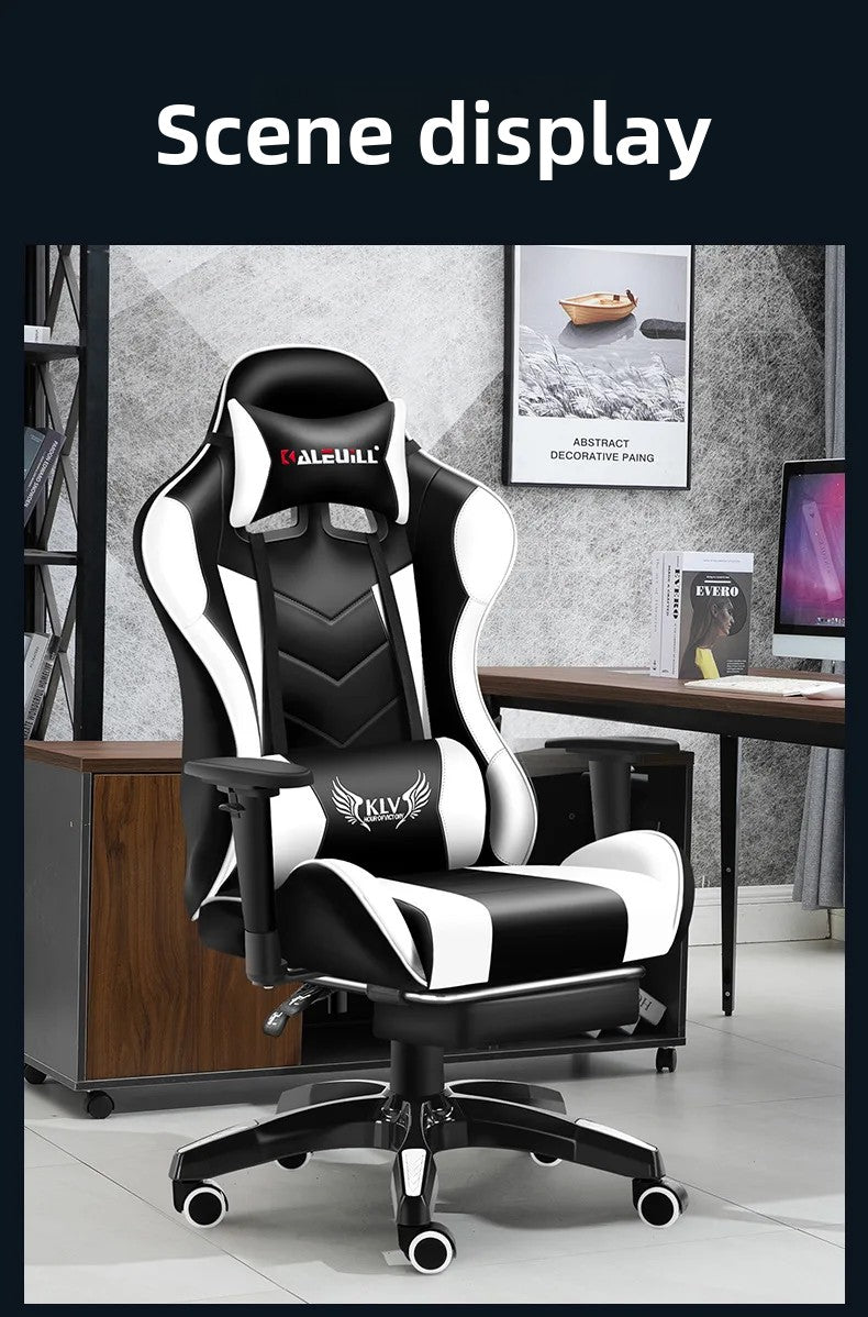 XMSJ Ergonomic Gaming Chair with Lumbar Support, High Back Leather Gaming Chair, Adjustable Armrest Reclining Office Chair for PC Gamer Desk