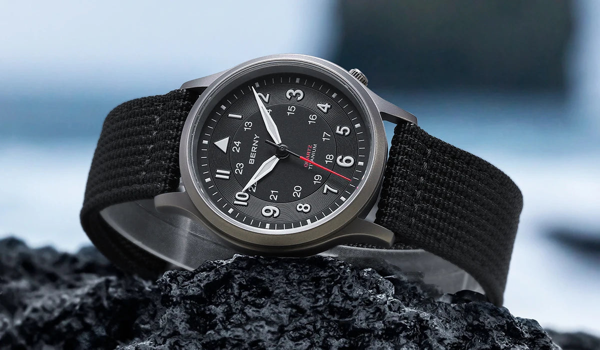 BERNY Titanium Watches for Men Classic Mens Field Watch Easy Read Outdoor Quartz Wristwatch Super Luminous Sapphire 5ATM