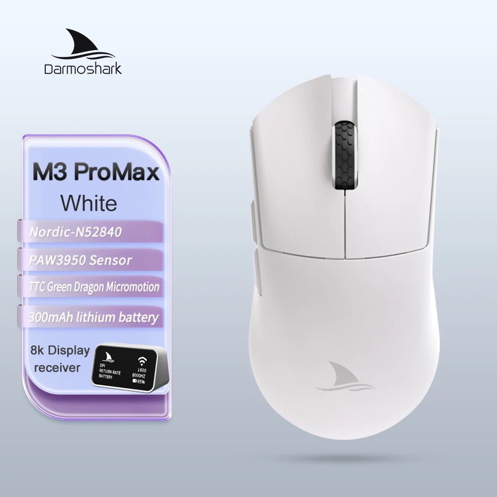 Ratón gaming Darmoshark M3Pro 2.4G BT inalámbrico trimodo con sensor PAW3395 N52840, 26000DPI, para manos grandes, controlador macro para gaming