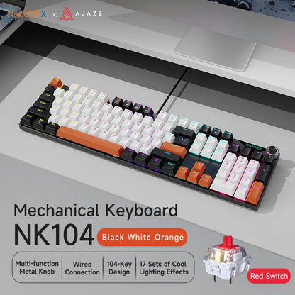 AJAZZ NK104 Wired Typing Mechanical Keyboard with Metal Knob Switch and Backlight Function for Laptops
