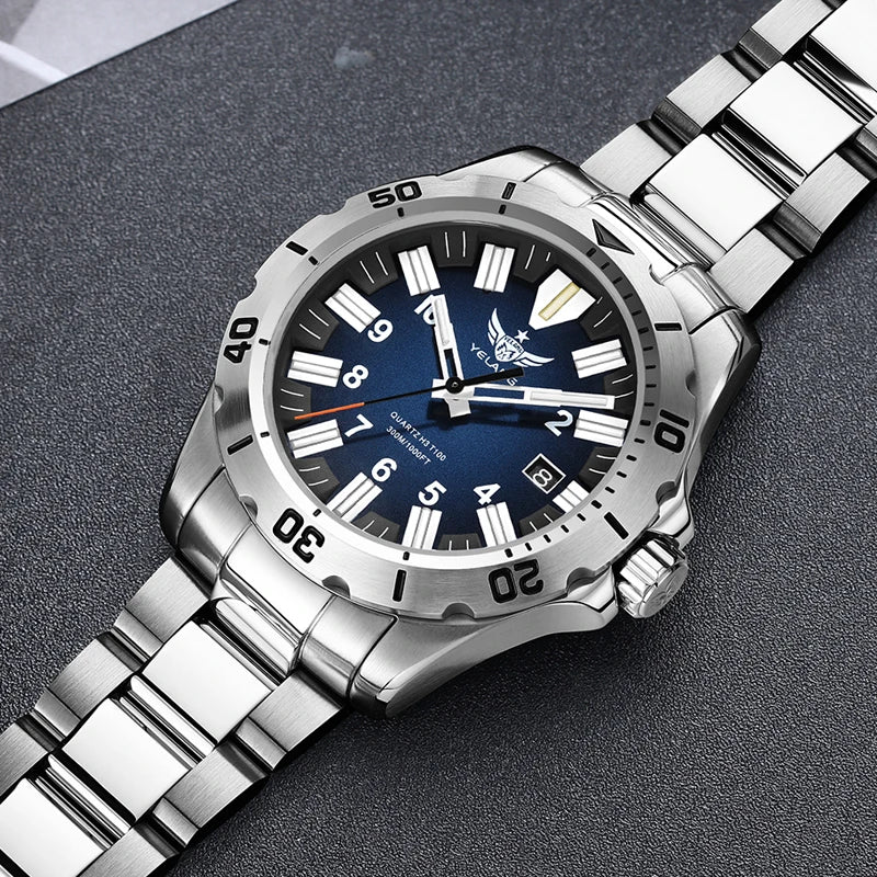YELANG  V1036 42mm Men Quartz Watch Luminous 10 Years Lithium Movement Rotated Dial 30ATM 300m Waterproof Military Style Watches