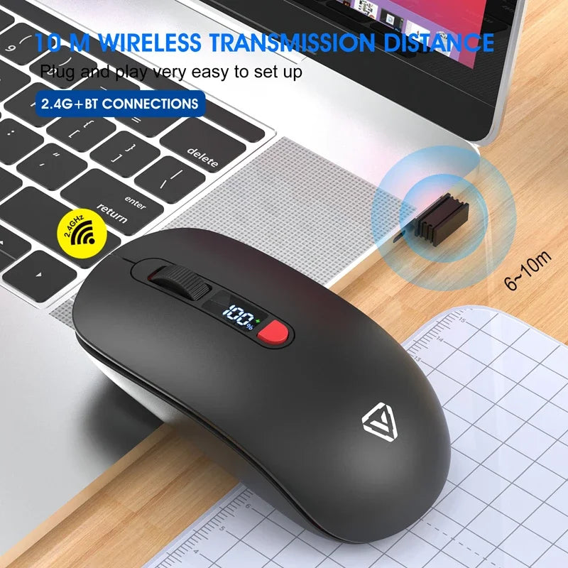 Lenovo Wireless Mouse Bluetooth 2.4G With Smart Display Silent Portable Silent Click Mouse Rechargeable Office Computers Laptops