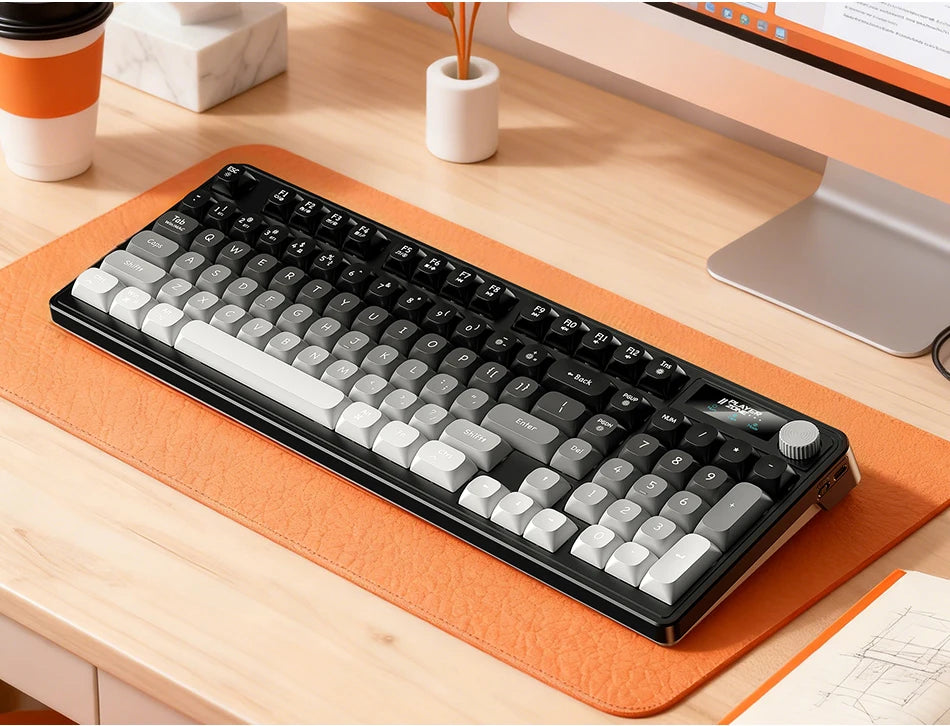 98 key Wireless Keyboard Knob Control BT/2.4g/Wired,RGB LED Backlight Display,2000mA Battery for PC/Laptop
