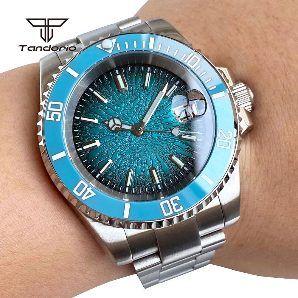 Tandorio 40mm Automatic Watch  NH35 / Miyota 8215 Movement, Sapphire Crystal, Textured Dial, Date & Stainless Steel Bracelet