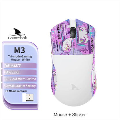 Ratón gaming Darmoshark M3 V2 Double 8K inalámbrico trimodo 26KDPI con sensor PAW3395, ratón macro para manos grandes para ordenador portátil y PC