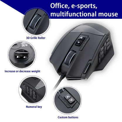Mouse gaming programmabile E-YOOSO X-39, mouse RGB cablato con 18 pulsanti, 8 pesi removibili, 5 DPI, impugnatura ergonomica per computer