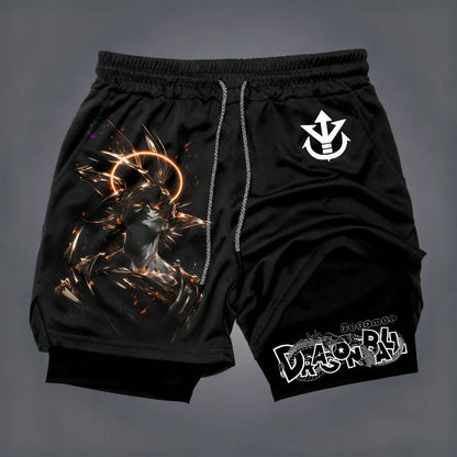 2026 Dragon Ball Men's Double-layer Shorts Goku Black Summer Japanese Anime Fake Two-piece Sports Fitness Quick-drying Shorts