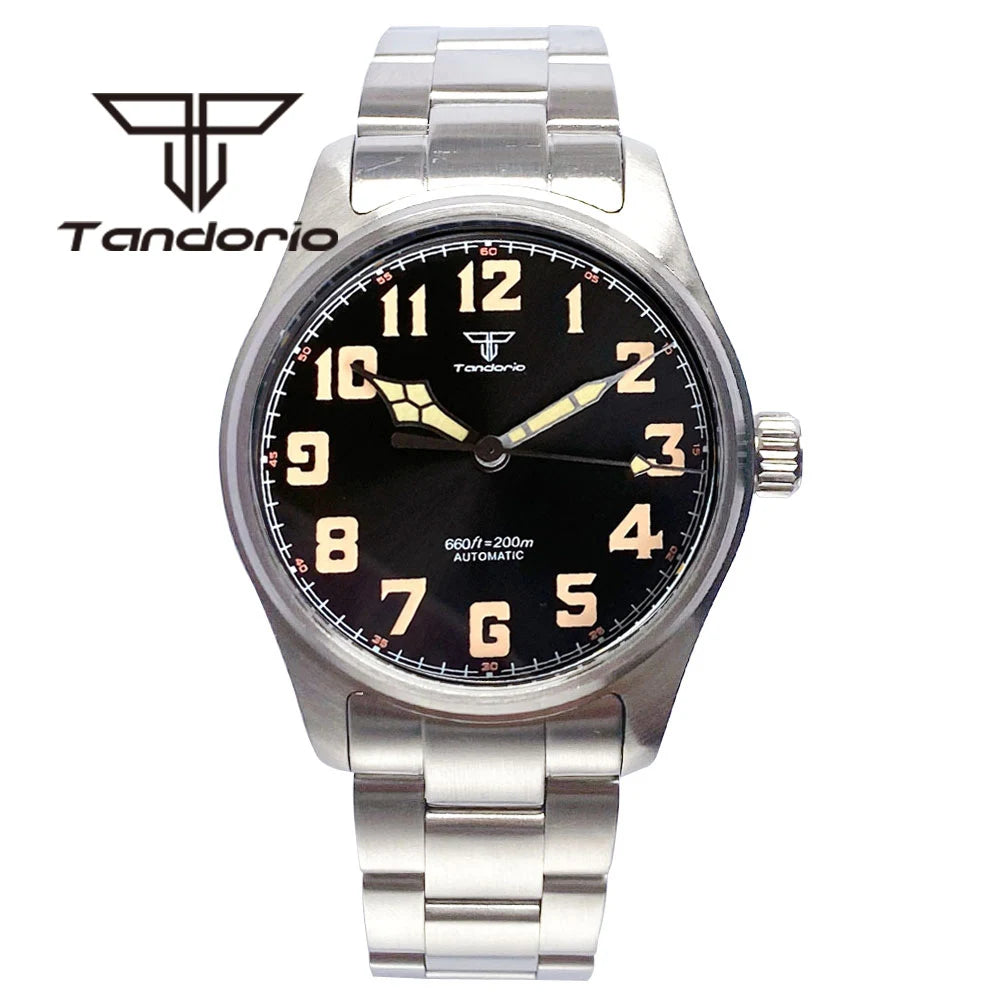 Tandorio 39mm Diving Pilot Automatic Watch for Men NH35/PT5000/Miyota8215 Movement AR Sapphire Crystal 20BAR Waterproof Luminous