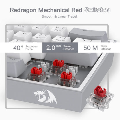 Redragon K617 Fizz 60% Wired RGB Gaming Keyboard, 61-Key Hot-Swappable Mechanical Keyboard with Red Switch, Compact USB Gaming Keyboard for PC