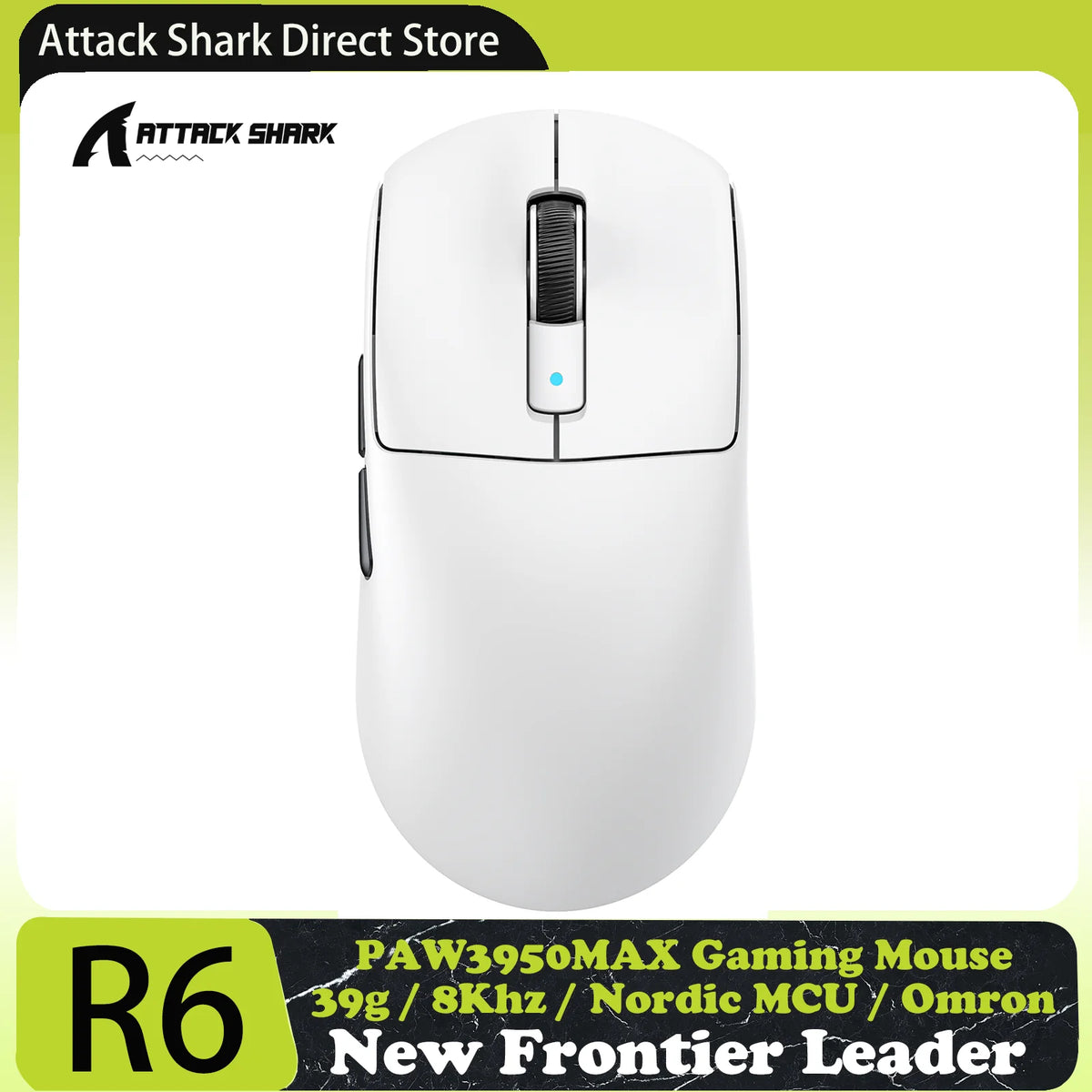 Mouse gaming wireless ATTACK SHARK R6 PAW3950MAX, polling 8Khz, ultraleggero 39g, MCU Nordic 52840, microswitch ottici Omron
