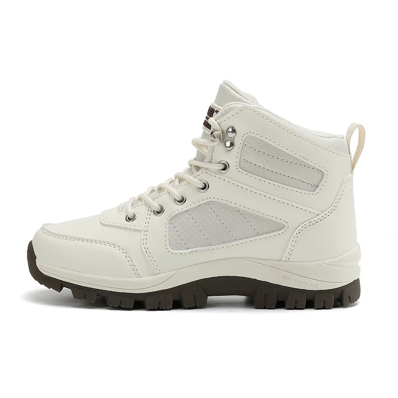 Women Sports Shoes White Casual Non Slip Running Shoes Outdoor Hiking Climbing Waterproof Breathable Lace Up Platform Sneakers